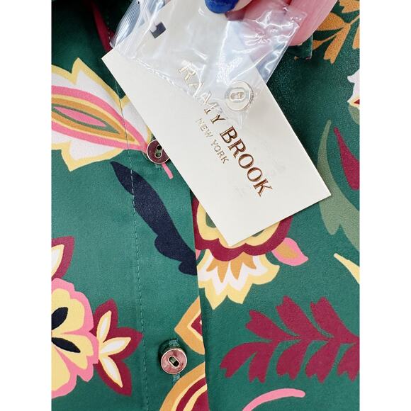 RAMY BROOK Top NEW Size XS Eliza Button Down $325 Green Yellow Tropical - Picture 4 of 6